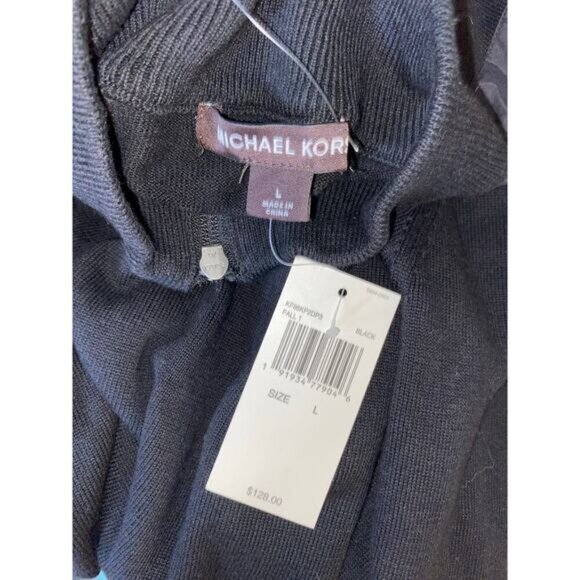 NWT Michael Kors New $128 Black Part Zip MK Logo 100% Cotton Long Sleeve Sweater - Picture 11 of 12